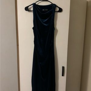 ZARA blue velvet midi dress